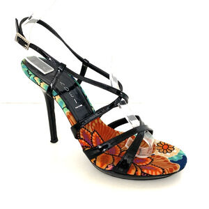 Casadei Sandal Black Patent Leather Strappy Slim Heel Open Toe Ankle Str…